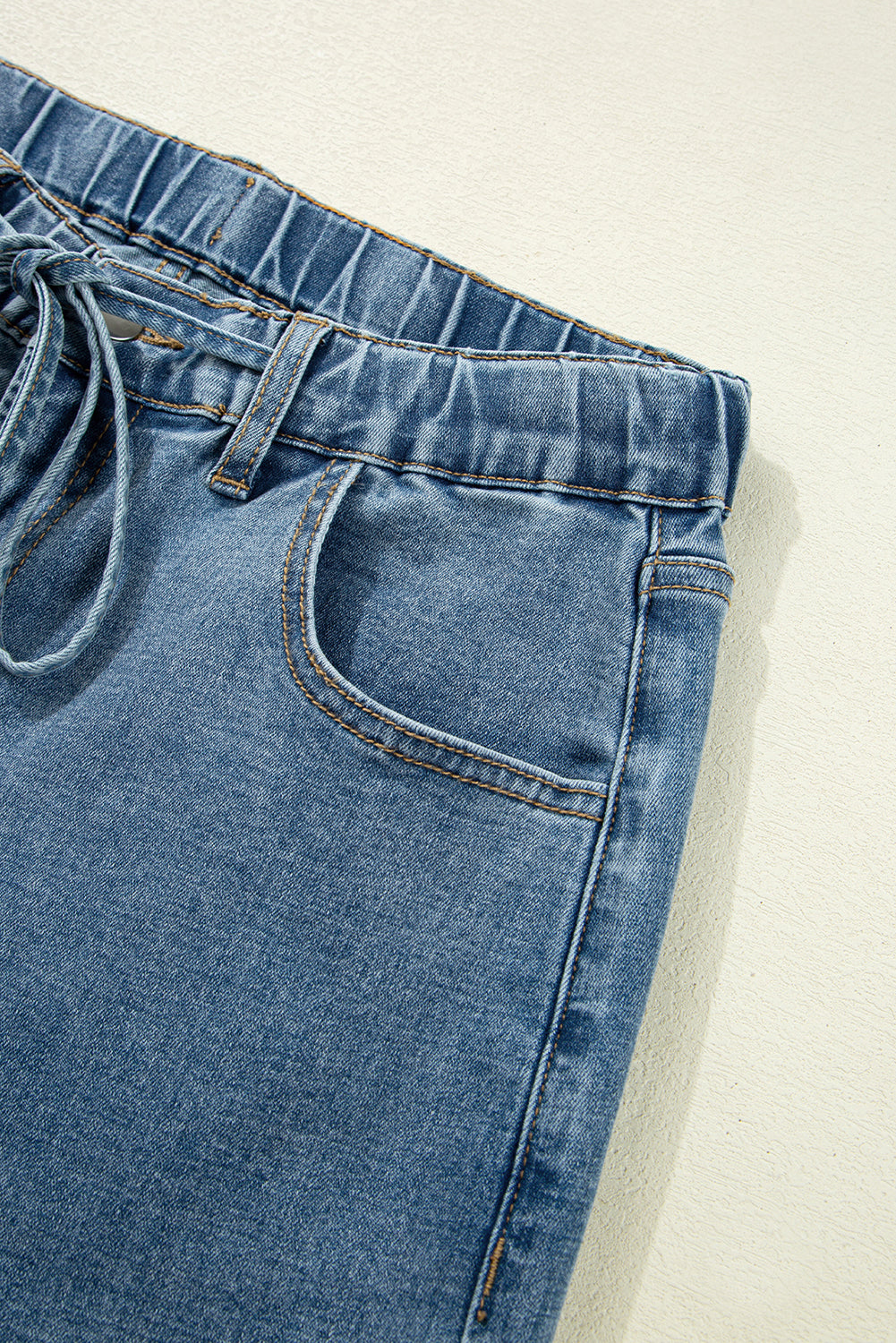 Dusk Blue Medium Wash Drawstring Waist Wide Leg Jeans