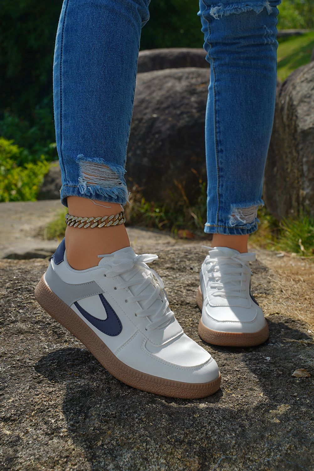 Coffee PU Leather Lace Up Sneakers