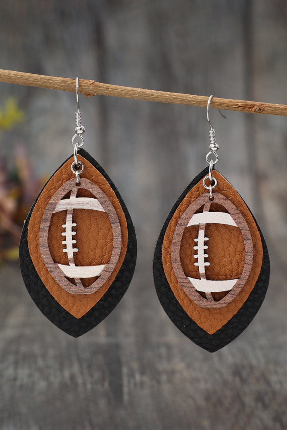 Chestnut Football Shape  Leather Drop Earrings