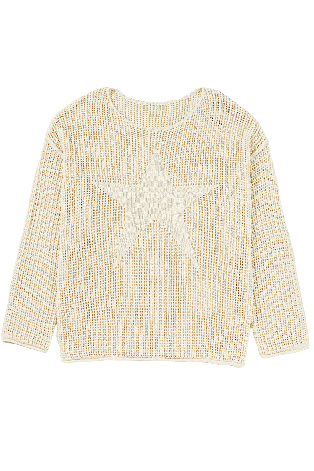 Parchment Hollow Out Knit Star Pattern Plus Size Sweater