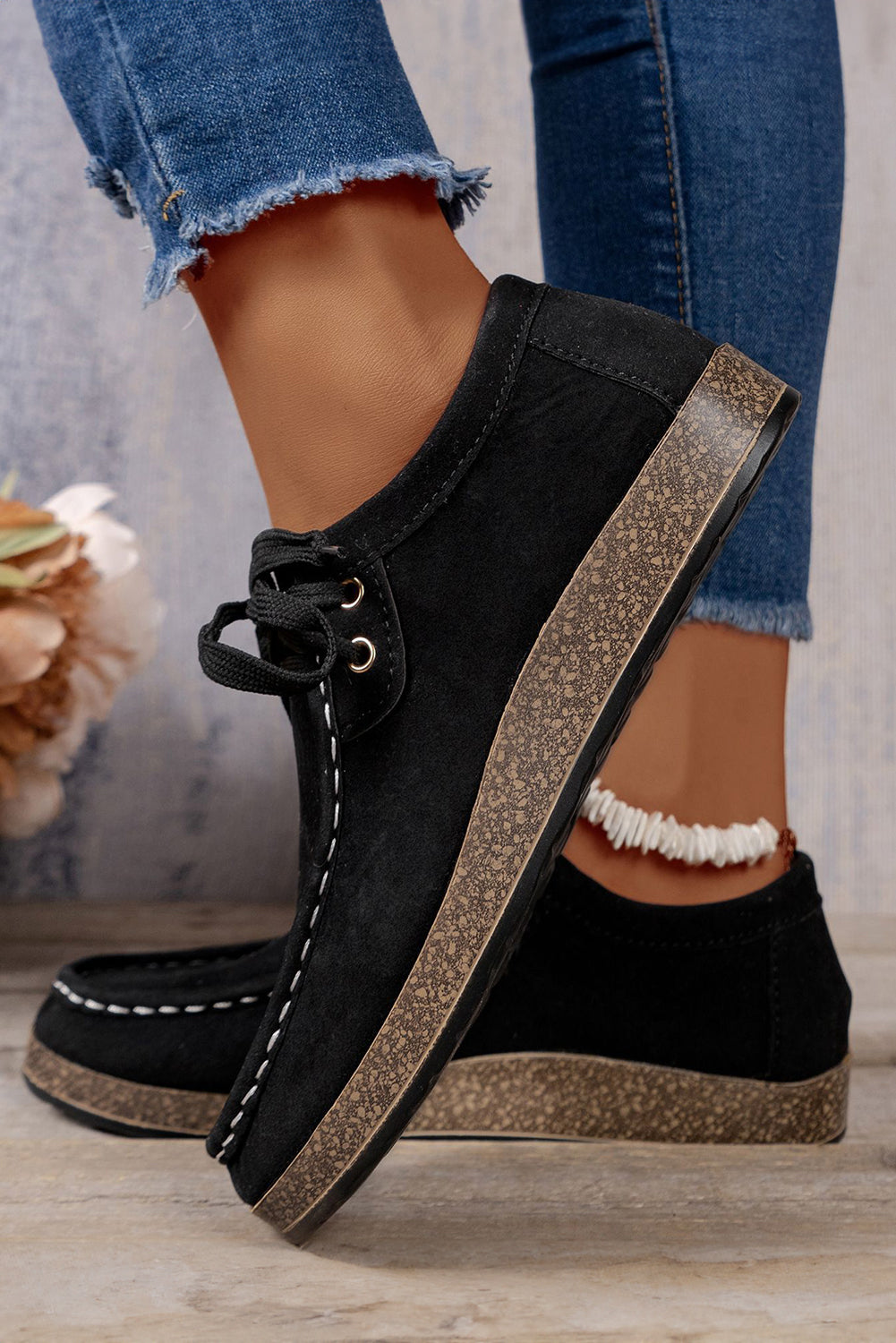 Coffee Lace Up Casual Shoes
