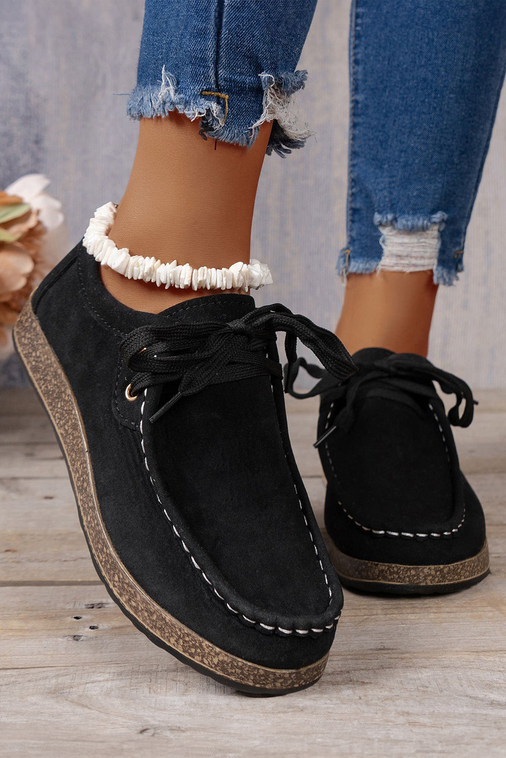 Coffee Lace Up Casual Shoes