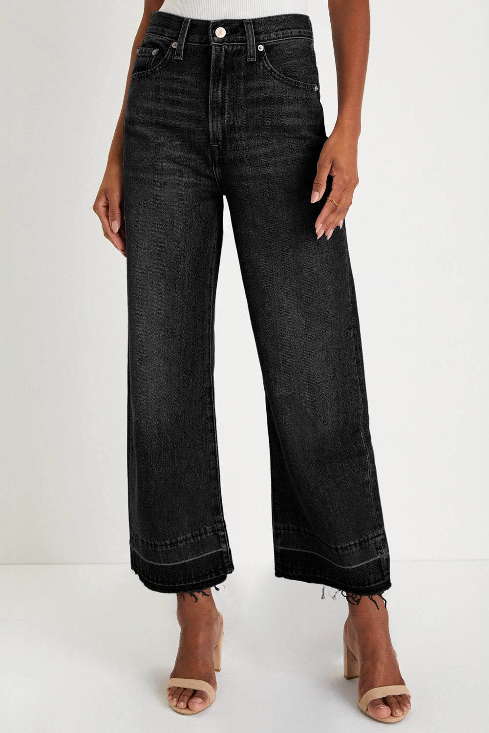 Real Teal Raw Hem Straight Leg Loose High Waist Jeans