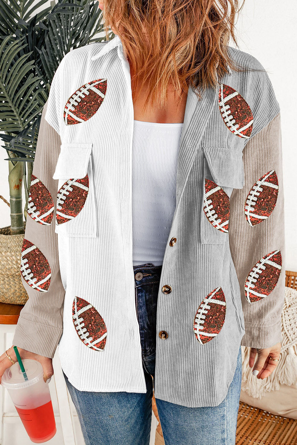Corduroy Chic Sequin Football Shacket