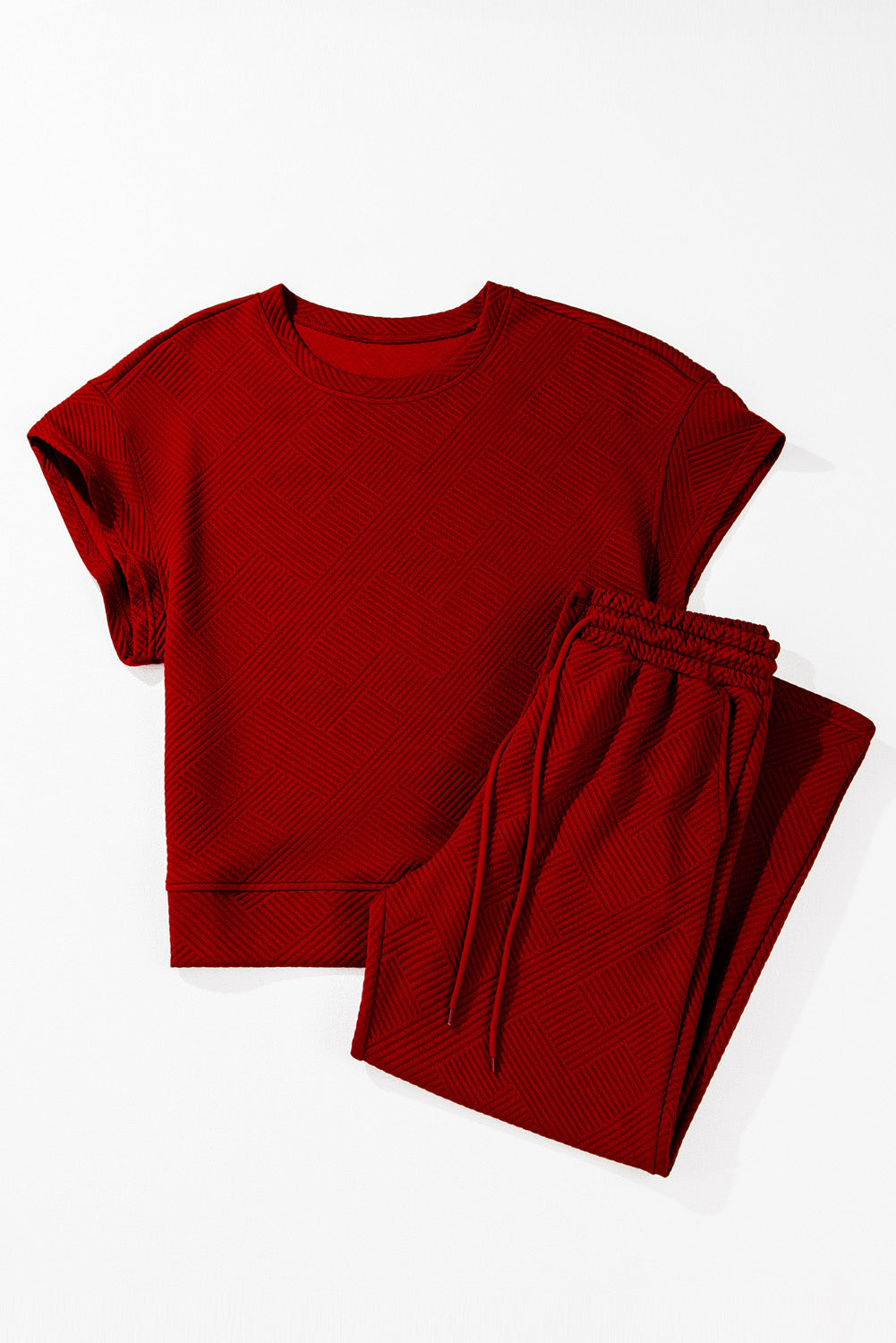 Black Textured Loose Fit T Shirt and Drawstring Pants Set