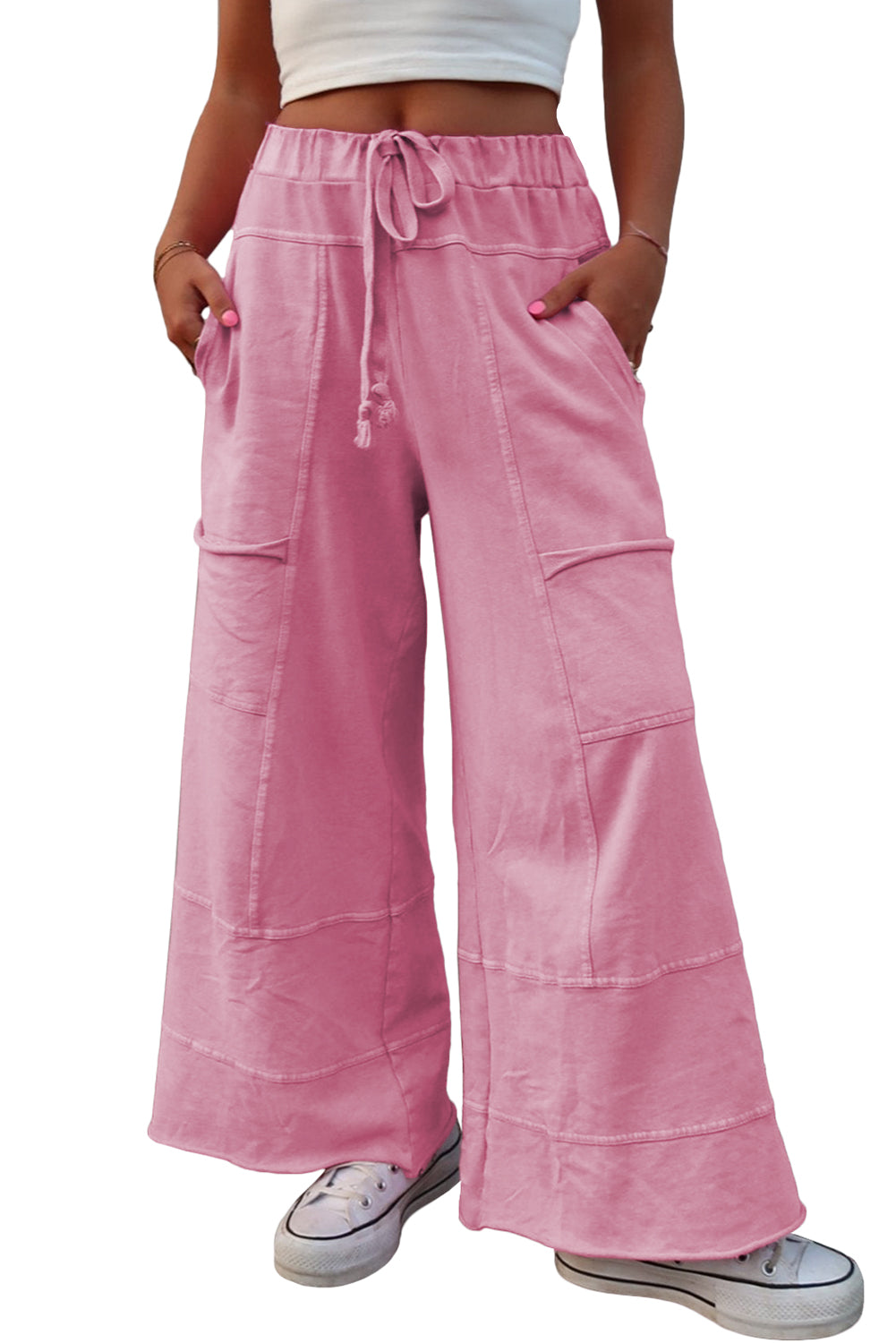 Bonbon Mineral Wash Exposed Seam Wide Leg Cargo Pants