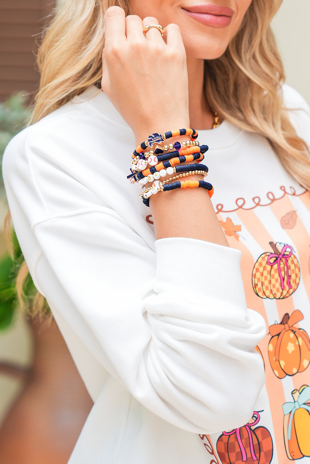 Russet Orange Game Day Baseball Bracelet Set