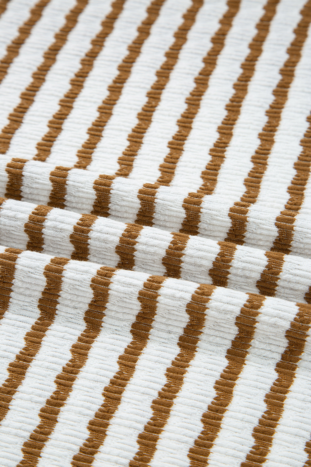 White Stripe Textured Collared Pullover Top and Drawstring Pants Set