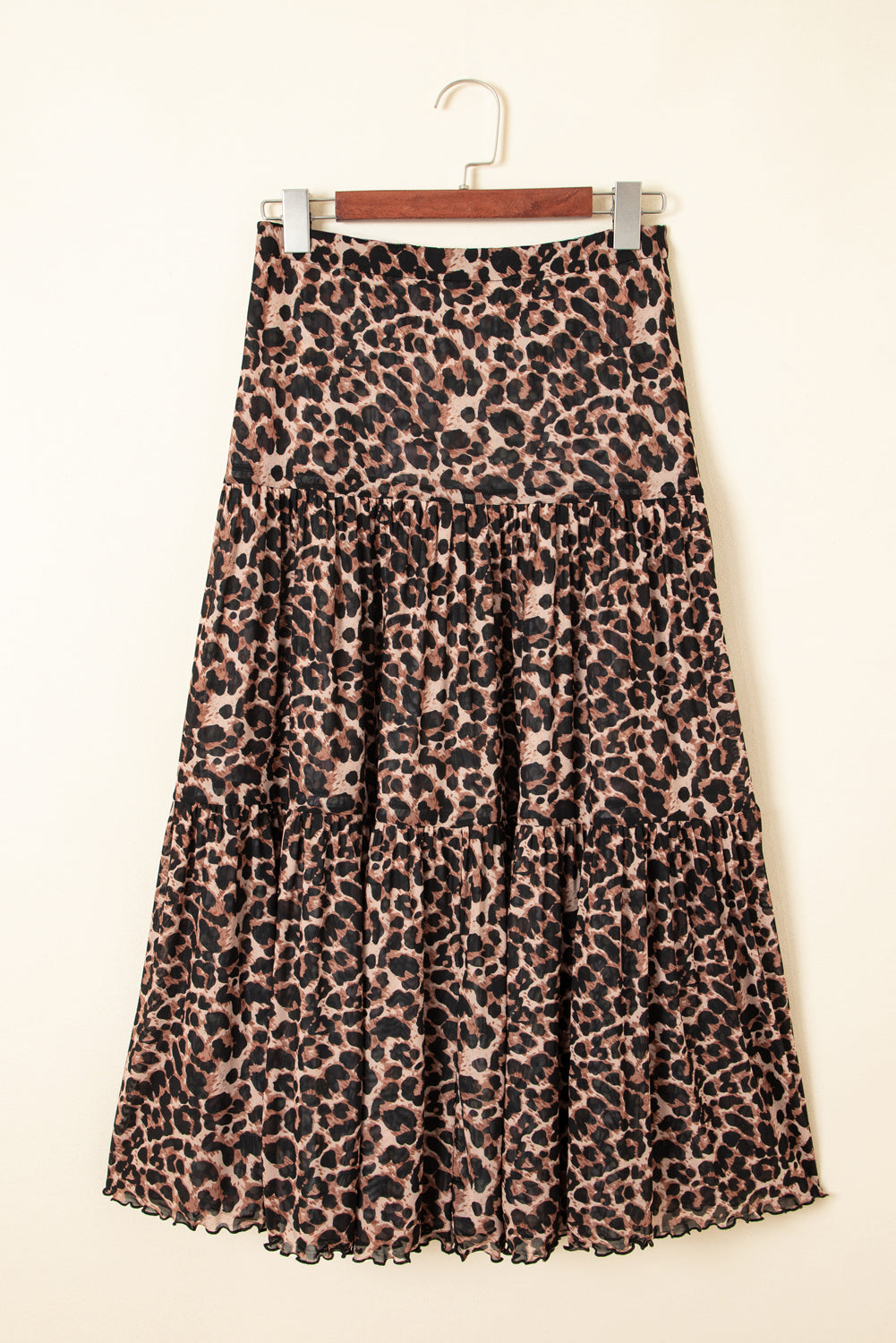 Brown Leopard Floral Reversible Ruffle Hem Maxi Skirt