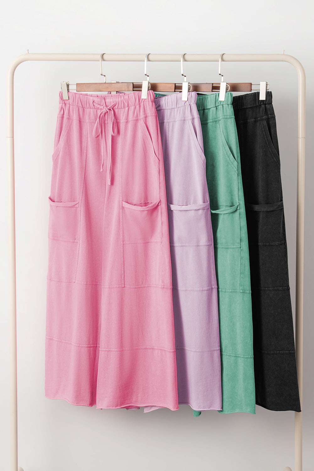 Bonbon Mineral Wash Exposed Seam Wide Leg Cargo Pants