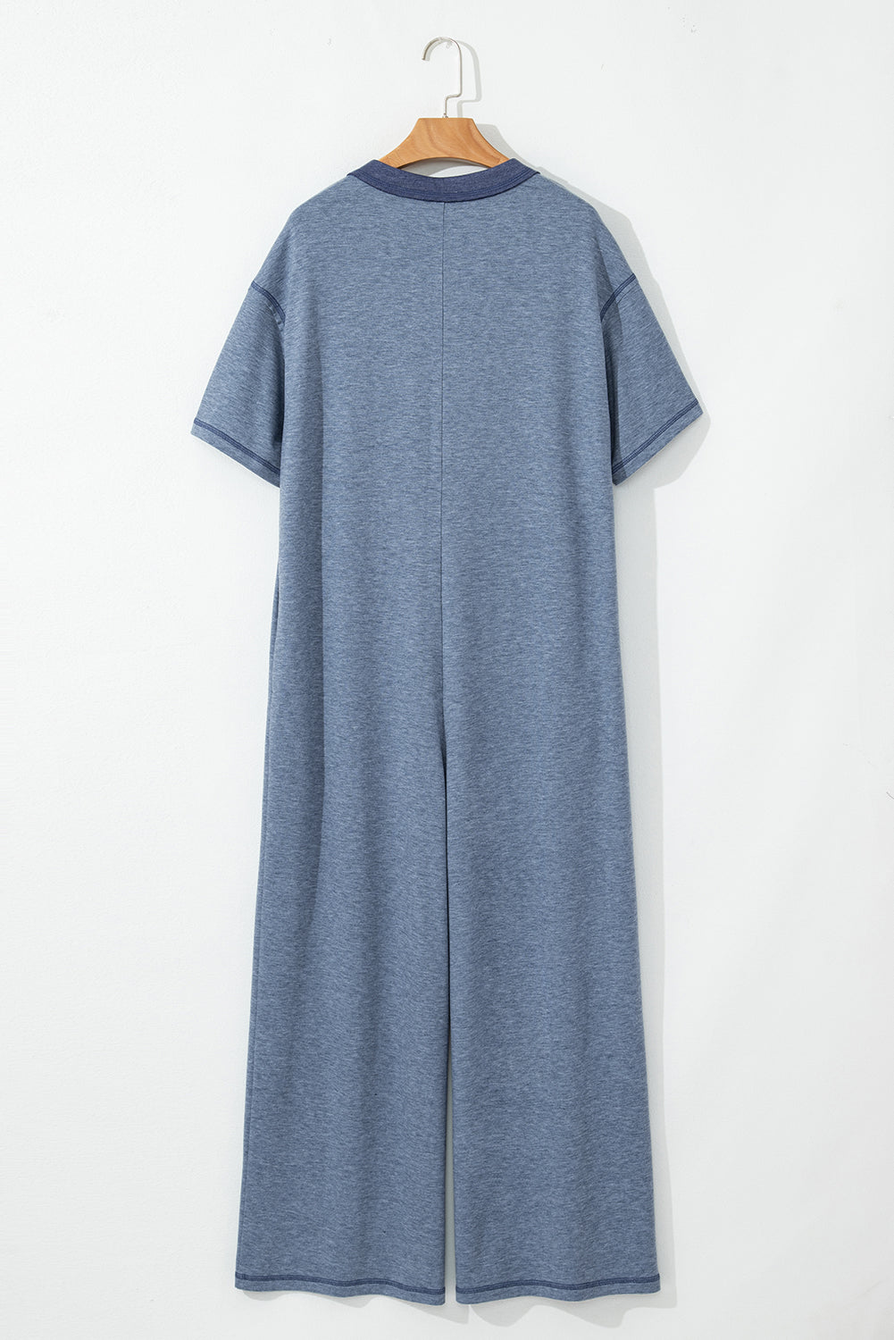 Beau Blue Patchwork Pocket Short Sleeve Jumpsuit