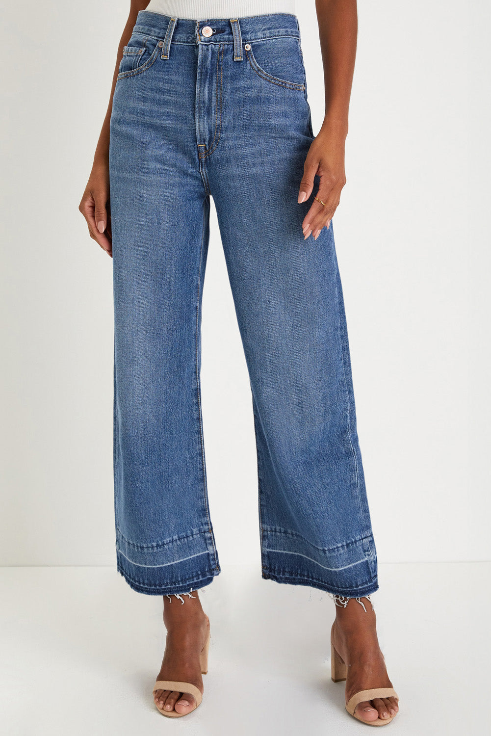 Real Teal Raw Hem Straight Leg Loose High Waist Jeans