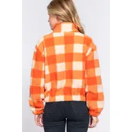 Plaid Faux Fur Jacket w/ Side Pockets