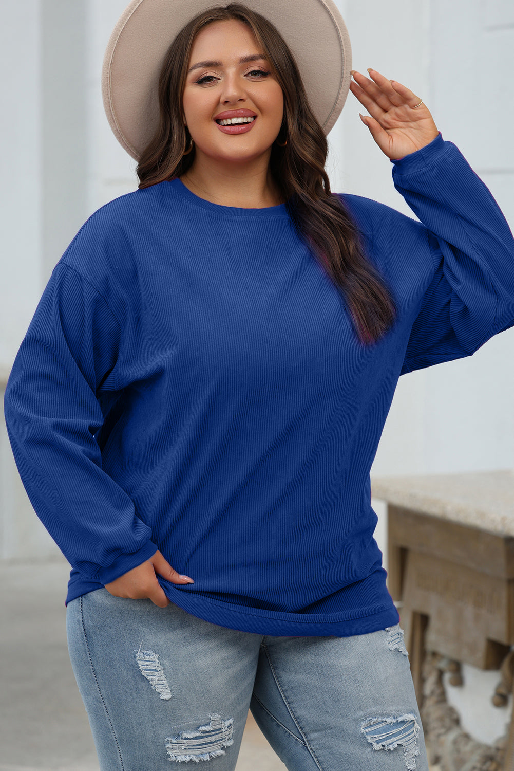 Orange Ribbed Corduroy Oversized Sweatshirt