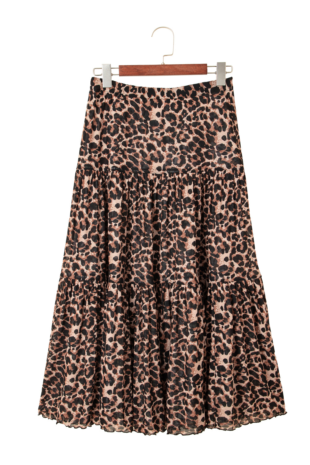 Brown Leopard Floral Reversible Ruffle Hem Maxi Skirt