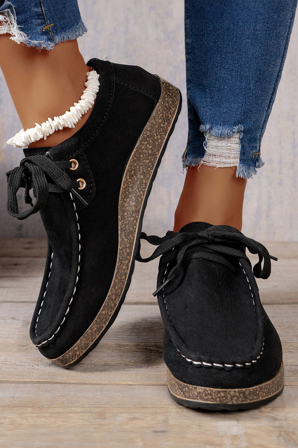 Coffee Lace Up Casual Shoes