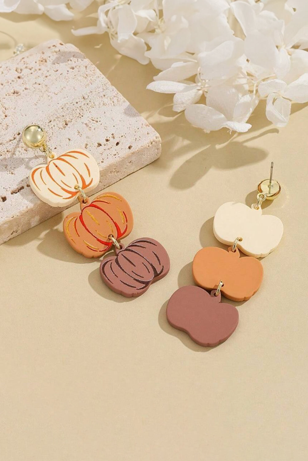 Russet Orange Halloween Retro Pumpkin Dangle Earrings