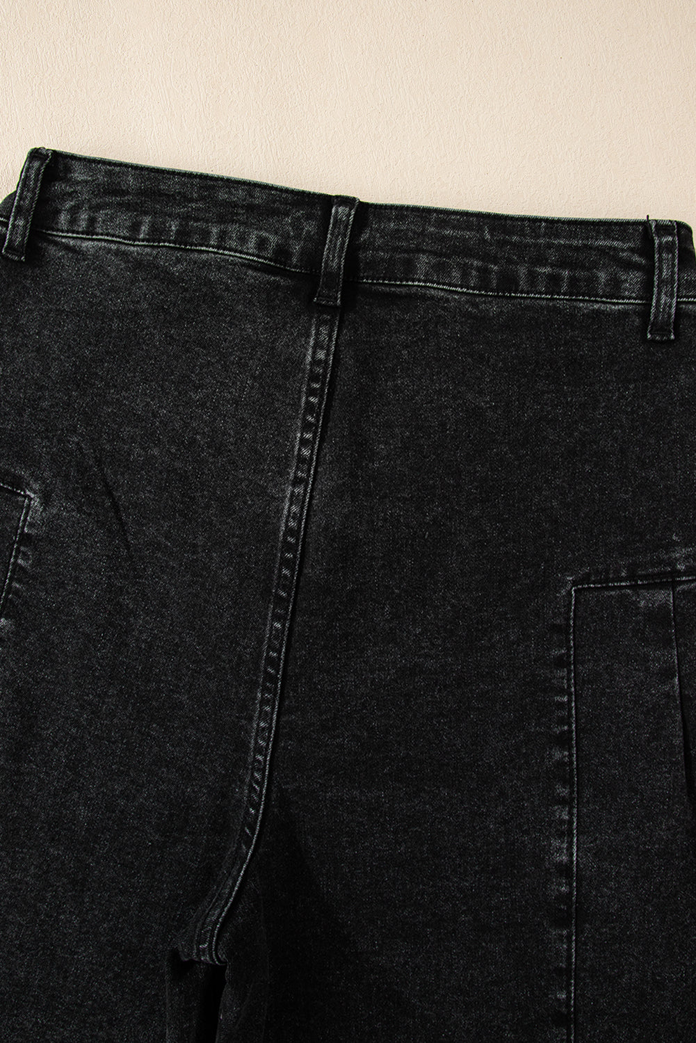 Dark Grey Pleated Wide Leg Mineral Wash Jeans