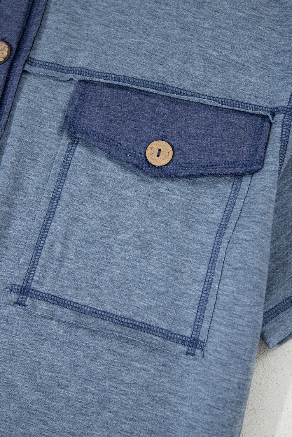 Beau Blue Patchwork Pocket Short Sleeve Jumpsuit