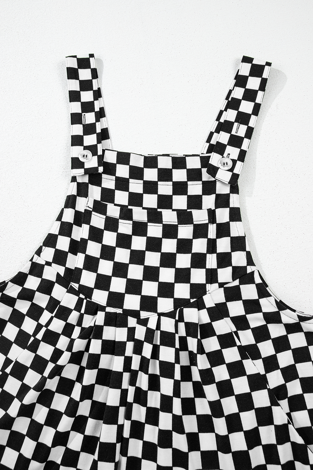 Black Checkered Print Pocketed Wide Leg Overall