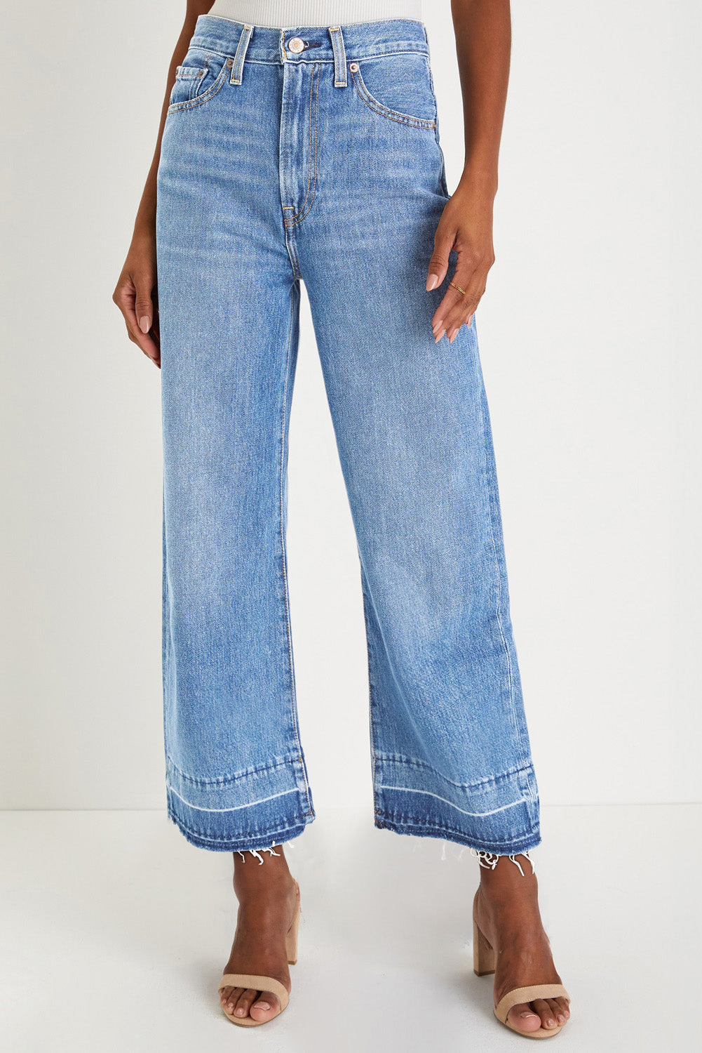 Real Teal Raw Hem Straight Leg Loose High Waist Jeans