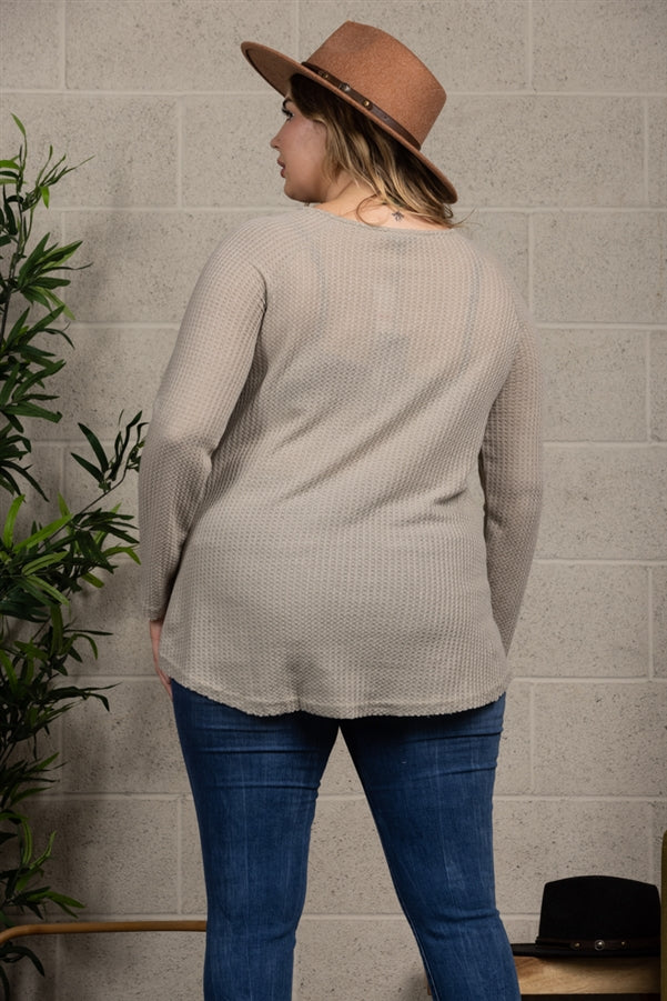 THERMAL WAFFLE KNIT PLUS SIZE HENLEY TOP