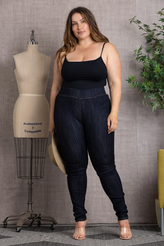 HIGH RISE ELASTIC WAIST BAND PLUS SIZE SKINNY JEANS